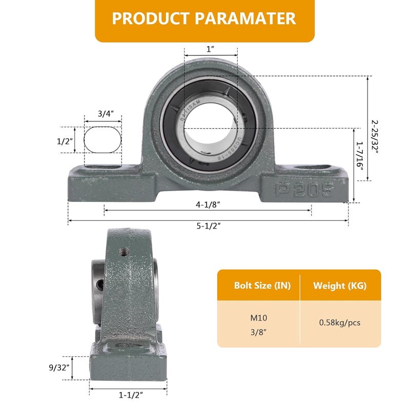 bayisam 4 Pack UCP205-16 Mounted Pillow Block Ball Bearing,Bearing Steel Bearings 1" Bore with 8 Sets for Installing Bolts and Nuts - Image 3